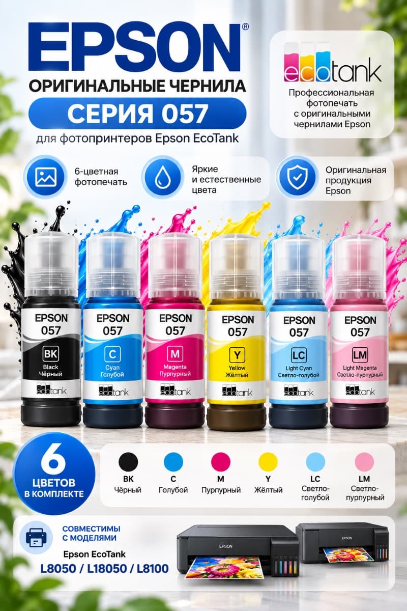 Оригинальные чернила Epson 057 — комплект 6 цветов