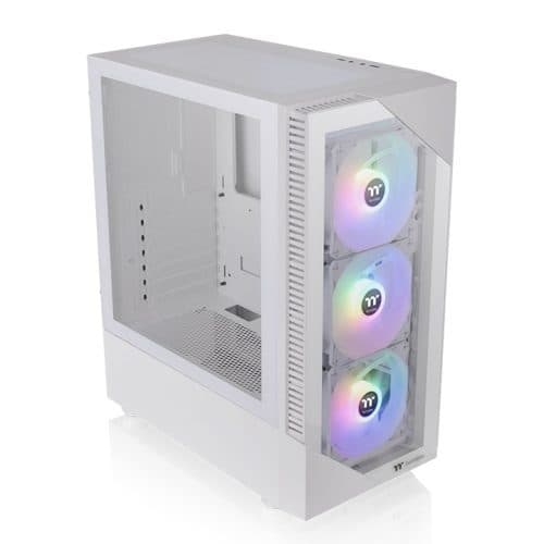 Корпус для ПК Thermaltake, белого цвета, с прозрачной боковой панелью.
