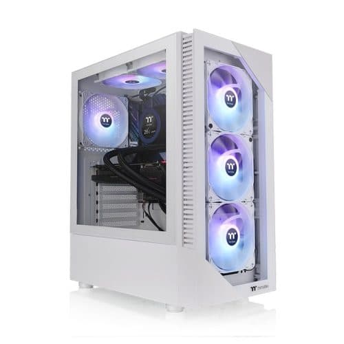 Корпус для ПК Thermaltake, белого цвета, с прозрачной боковой панелью.